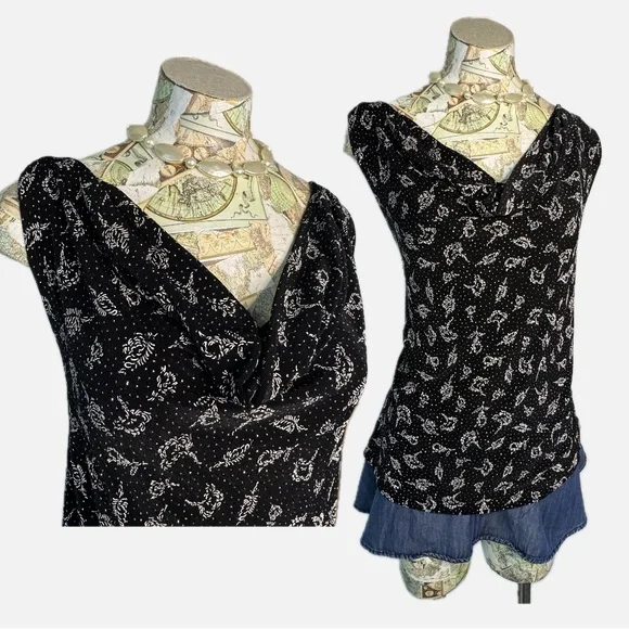 Betsy’s Things Made in USA NWT Vintage Black Floral Women's Cowl Neck Top 2X - Picture 1 of 6